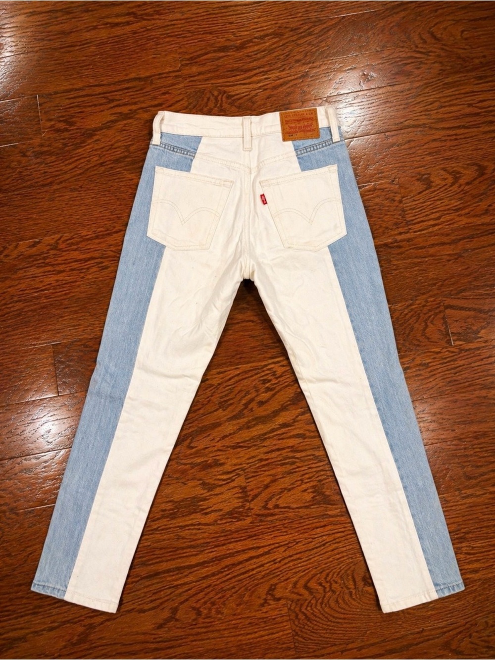 Levi's Cream and Light Blue Two-Tone Skinny Jeans
